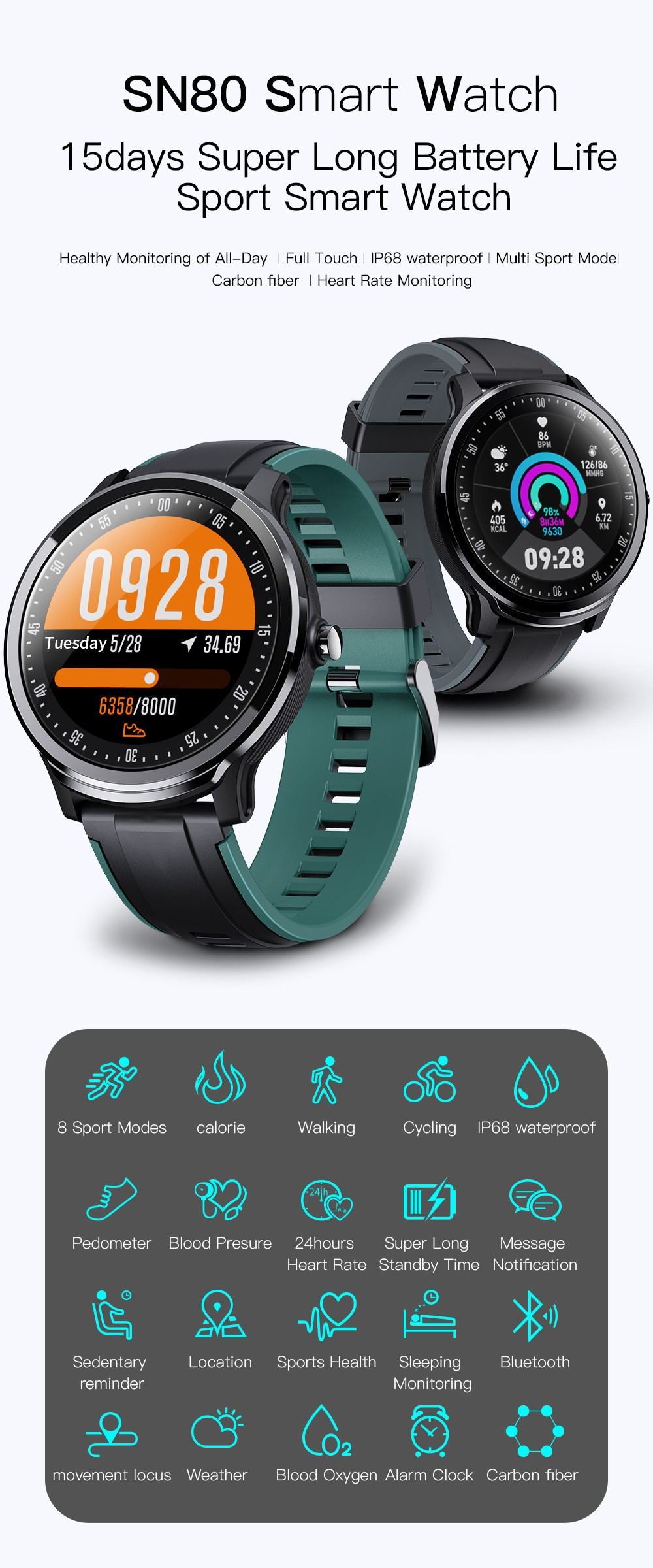 Smart watch SN80 fitness tracker